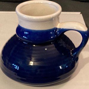 VTG 1980's Beehive Travel Ceramic Coffee Mug Blue/White-Flat Bottom Non-Slip-EUC